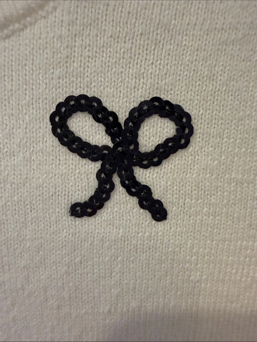 Crewcuts Ivory Knit Sweater with Black Bow Accents